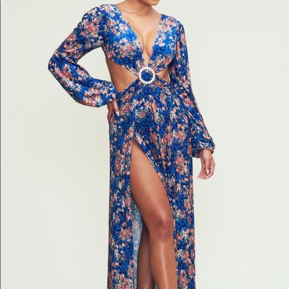 Leopard Floral Print Cutout Dress - Velvet